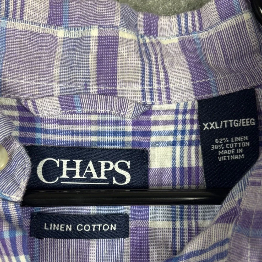 Chaps Linen Cotton Short Sleeve Plaid Button Down Shirt‎ XXL Purple